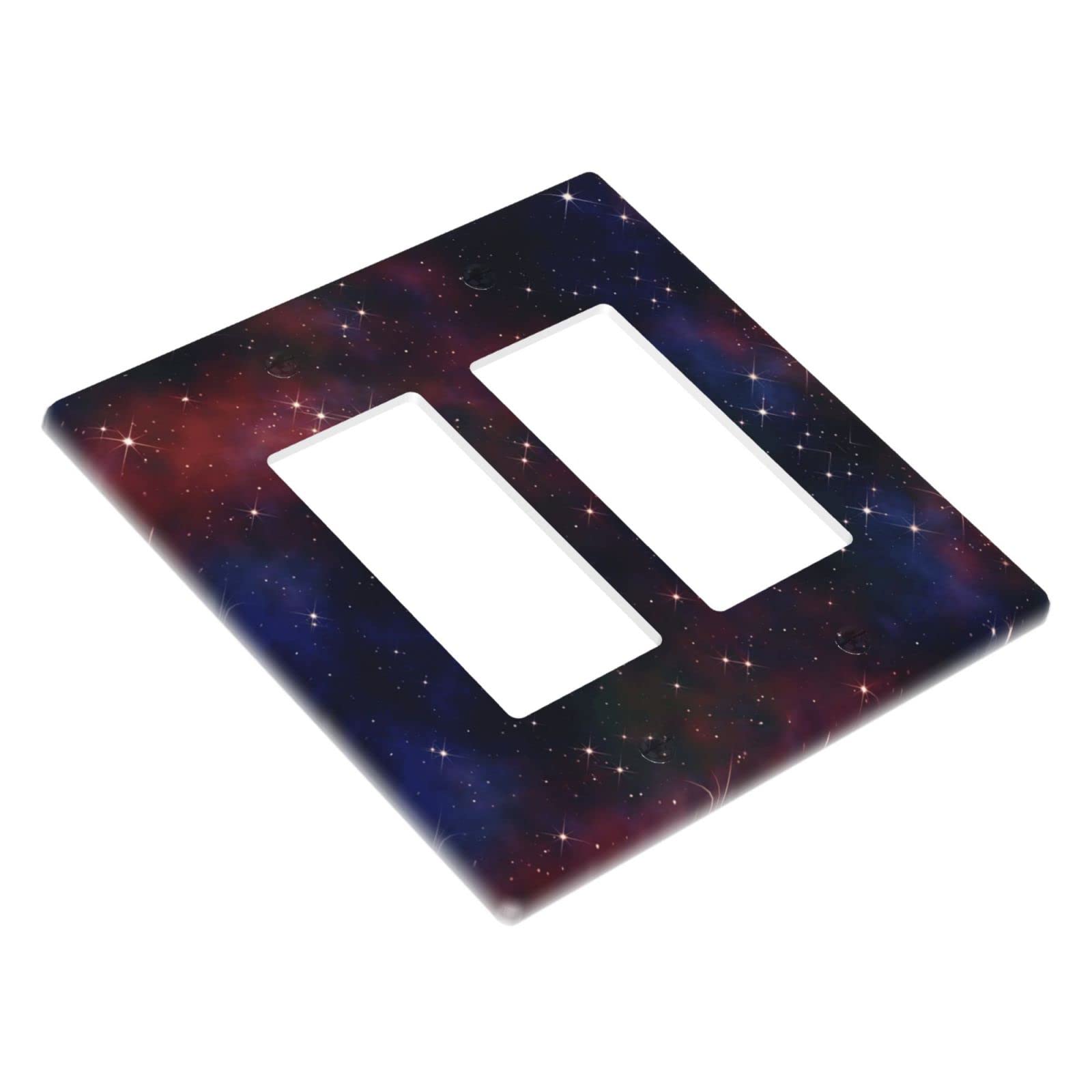 Galaxy Light Switch Cover 2 Gang Double Toggle - Black Starry Night Wall Plates for Kids Room, Bedroom, Kitchen & Living Room Decor - Farmhouse & Home Decoration Accessories (Perfect for Nursery, Boys Room & Housewarming Gifts)