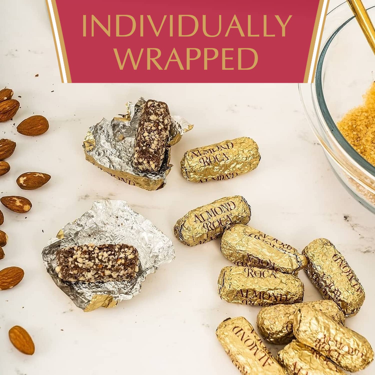 Brown & Haley Almond ROCA Individually Wrapped Chocolate Candy - Classic Buttercrunch Toffee with Almonds, 4.5oz (Pack of 1) | Perfect for Gifts, Party Favors & Holiday Treats
