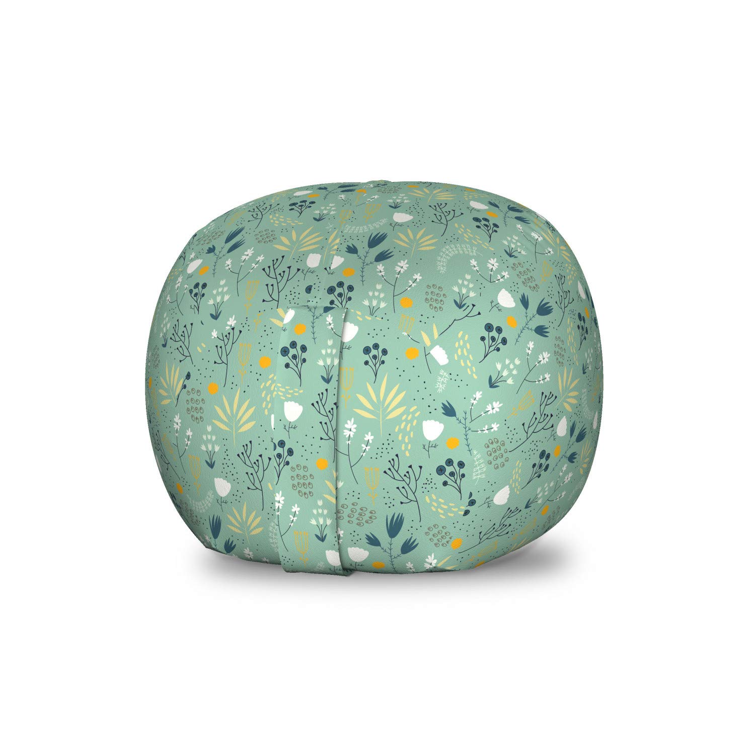 Ambesonne Floral Storage Toy Bag Chair - Washable Stuffed Animal Organizer with Spring Summer Leaves Tulips Design, Small Size in Turquoise Teal Marigold - Perfect for Kids' Room, Nursery, Playroom & Toy Storage Organization