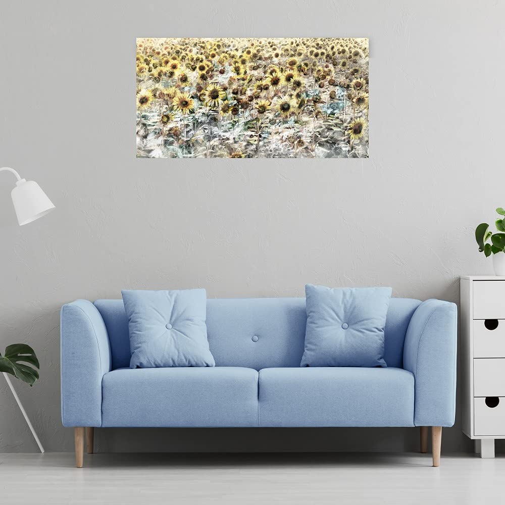 Sunflower Meadow Fine Art Canvas Wall Decor - Hand Painted Floral Landscape Painting for Living Room, Bedroom, Office - Ready to Hang 50x26 Inches - Perfect for Home Decor & Gift Giving