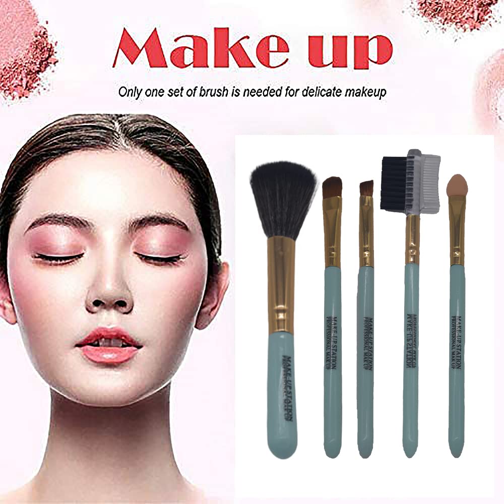 MOMISY 5-Piece Synthetic Makeup Brush Set - Foundation, Powder, Eyeshadow, Lip & Detail Brushes for Flawless Face Makeup | Perfect for Daily Use, Travel & Professional Makeup Artists (Green)