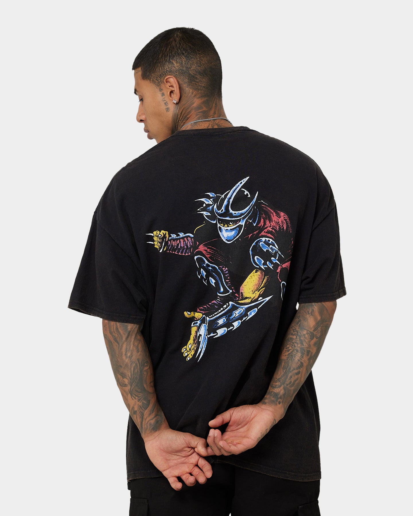 Vintage Teenage Mutant Ninja Turtles Shredder Graphic T-Shirt - Black Washed Cotton Tee for TMNT Fans, Cosplay & Retro Gaming Outfits