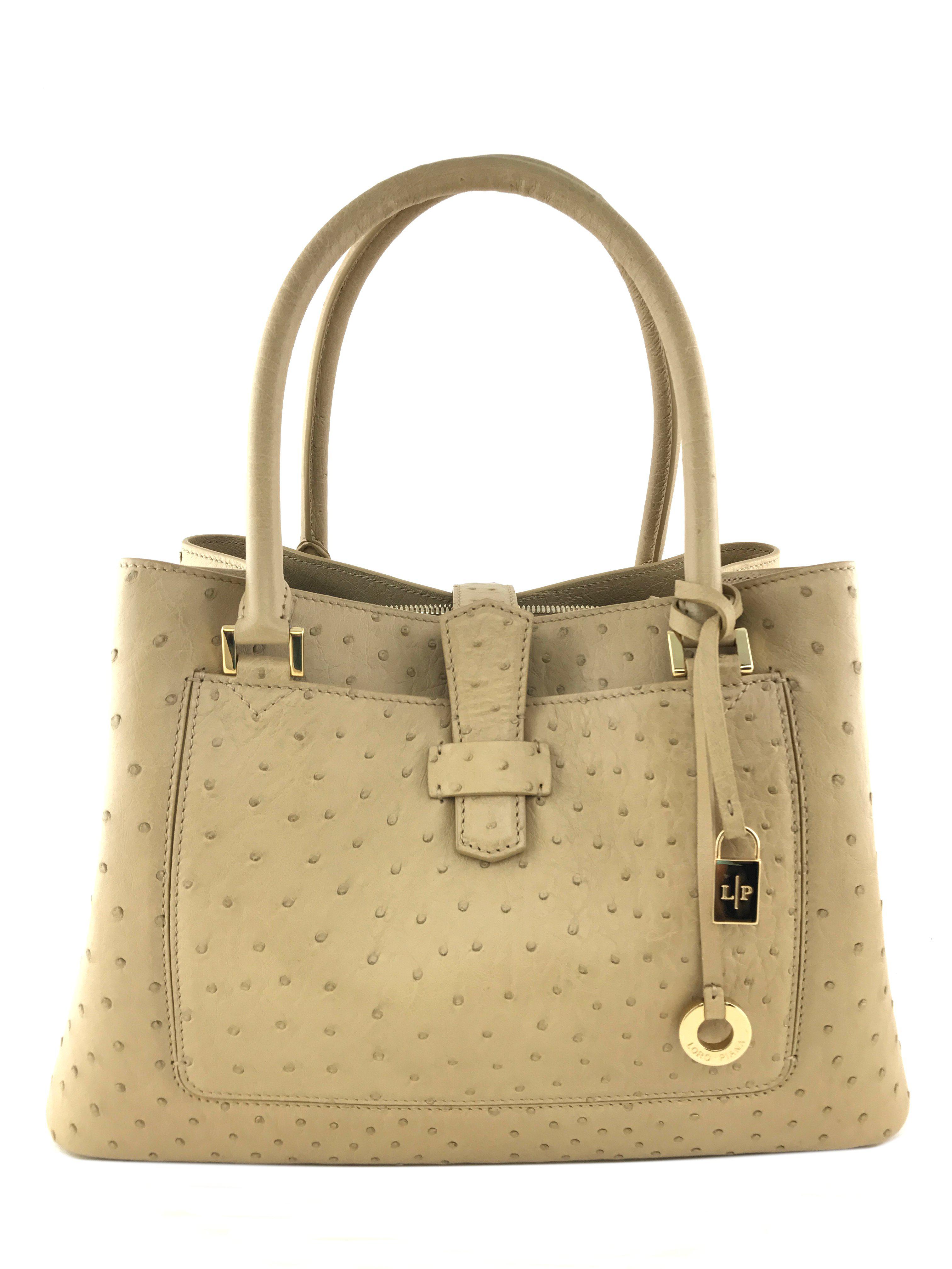 Luxury Loro Piana Ostrich Leather Bellevue Handbag for Women - Premium Designer Tote Bag for Work, Travel & Everyday Use