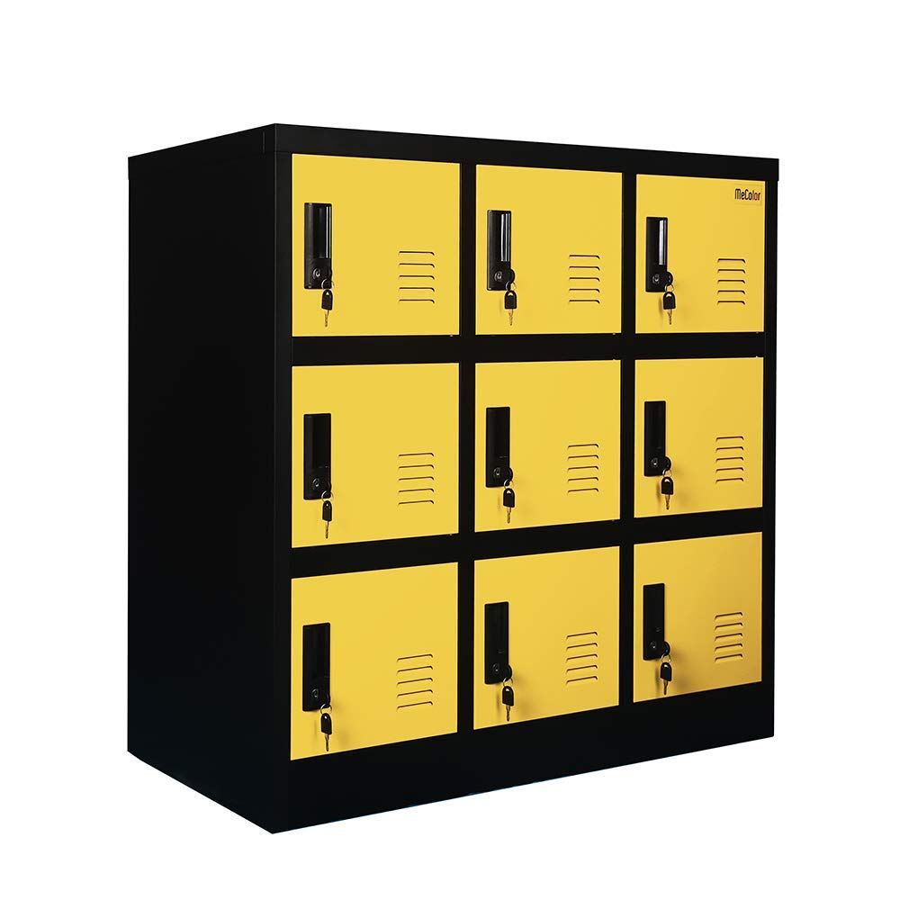 MECOLOR Metal Kids Locker for Girls & Boys - Playroom Storage Cabinet for Clothes, Toys, Books & Backpacks - Yellow 9D Organizer for Bedroom, Classroom & Daycare