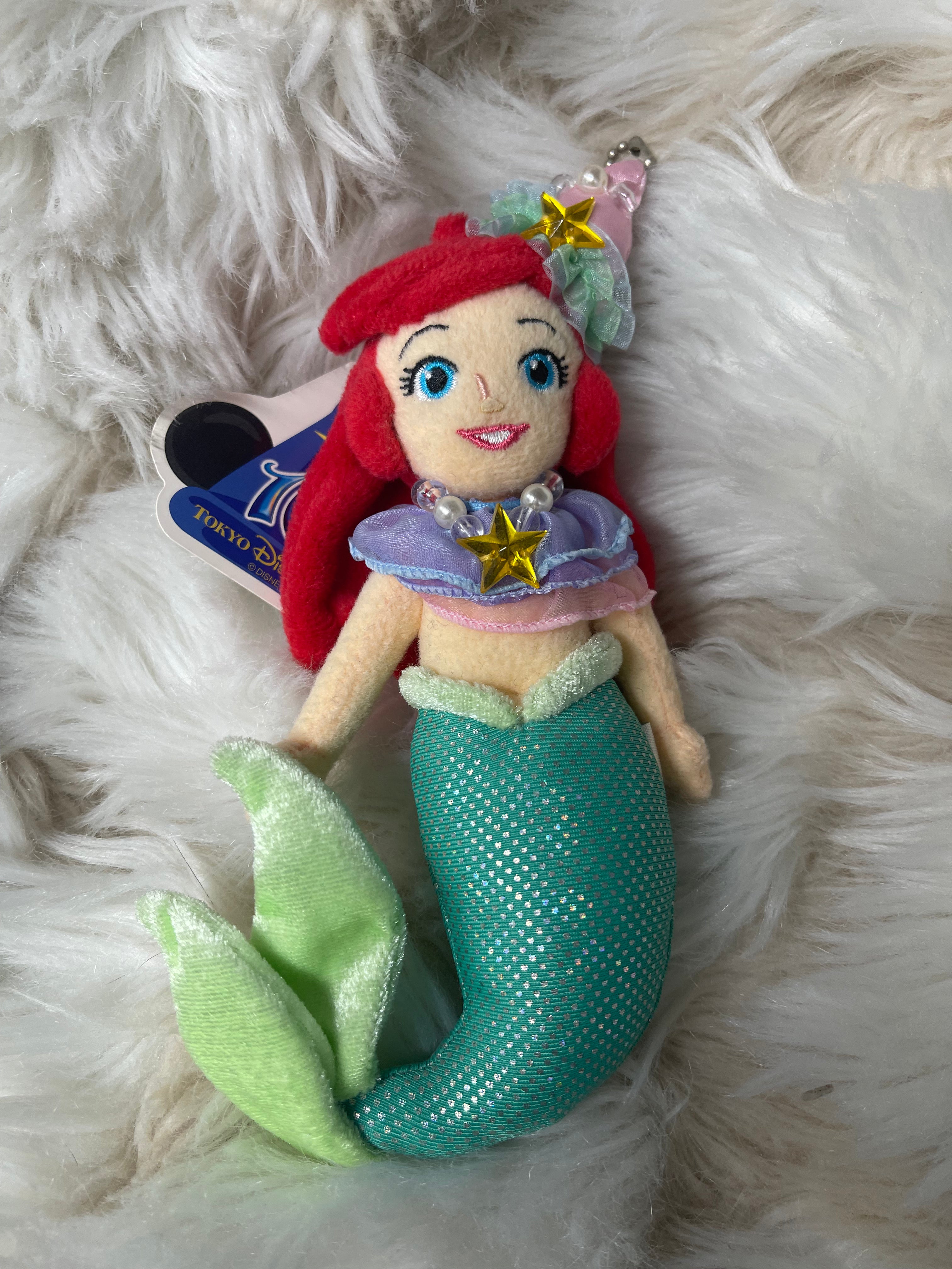 Tokyo DisneySea 10th Anniversary Ariel Mermaid Keychain Plush Badge - Cute Collectible for Bags, Backpacks & Keyrings - Perfect Disney Gift for Fans & Travel Souvenirs