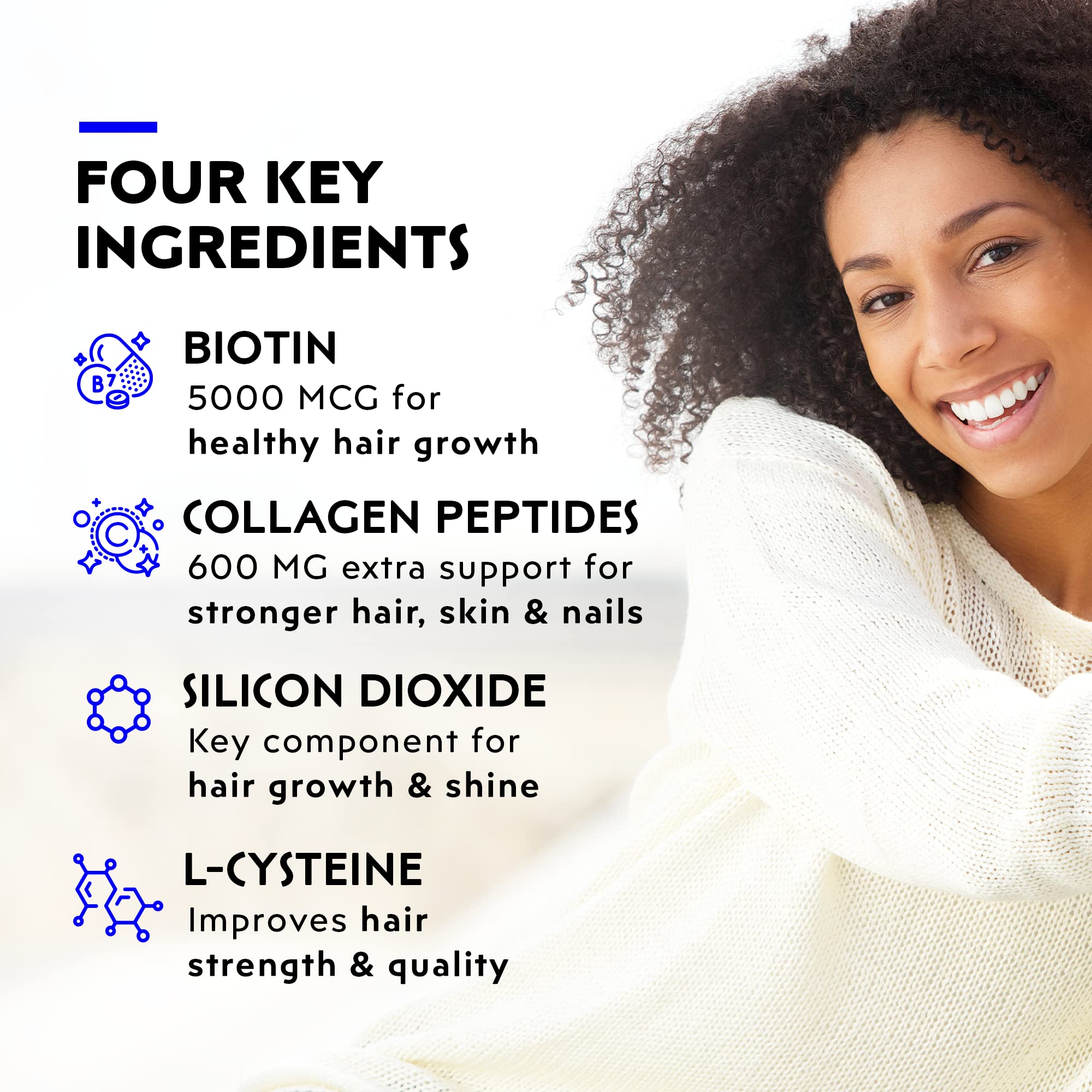 Elon R3 Hair Growth Supplement for Women - 5000mcg Biotin & Collagen Peptides for Thicker, Healthier Hair - Extra Strength Extended Release Vitamins (60 Tablets) - Promotes Hair Growth & Scalp Health for Daily Use at Home or Travel