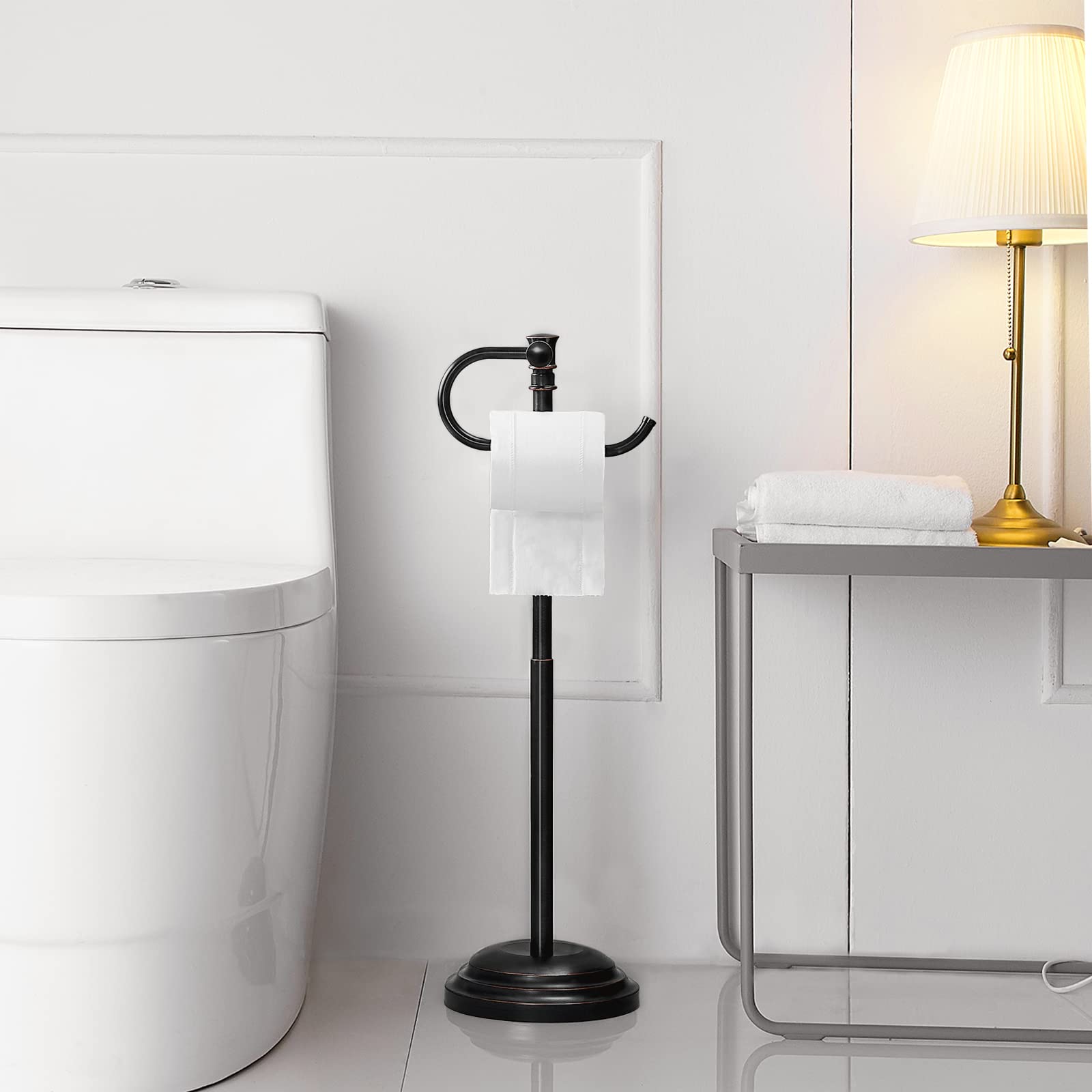 RUMOSE Free Standing Toilet Paper Holder Stand - Adjustable Floor Toilet Tissue Dispenser (12.4