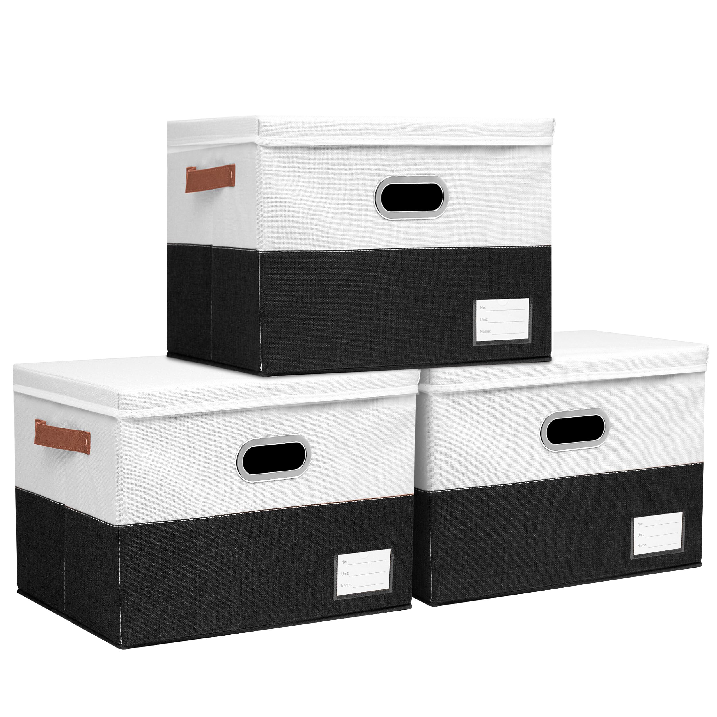 Foldable Fabric Storage Boxes with Lids - Collapsible Organizer Bins with Handles for Closet, Bedroom & Living Room - Space Saving Storage Cubes for Home Organization (Black & White, 3 Pack 17x11.8x11.8 Inches) - Perfect for Seasonal Clothes, Toys & Blanket Storage