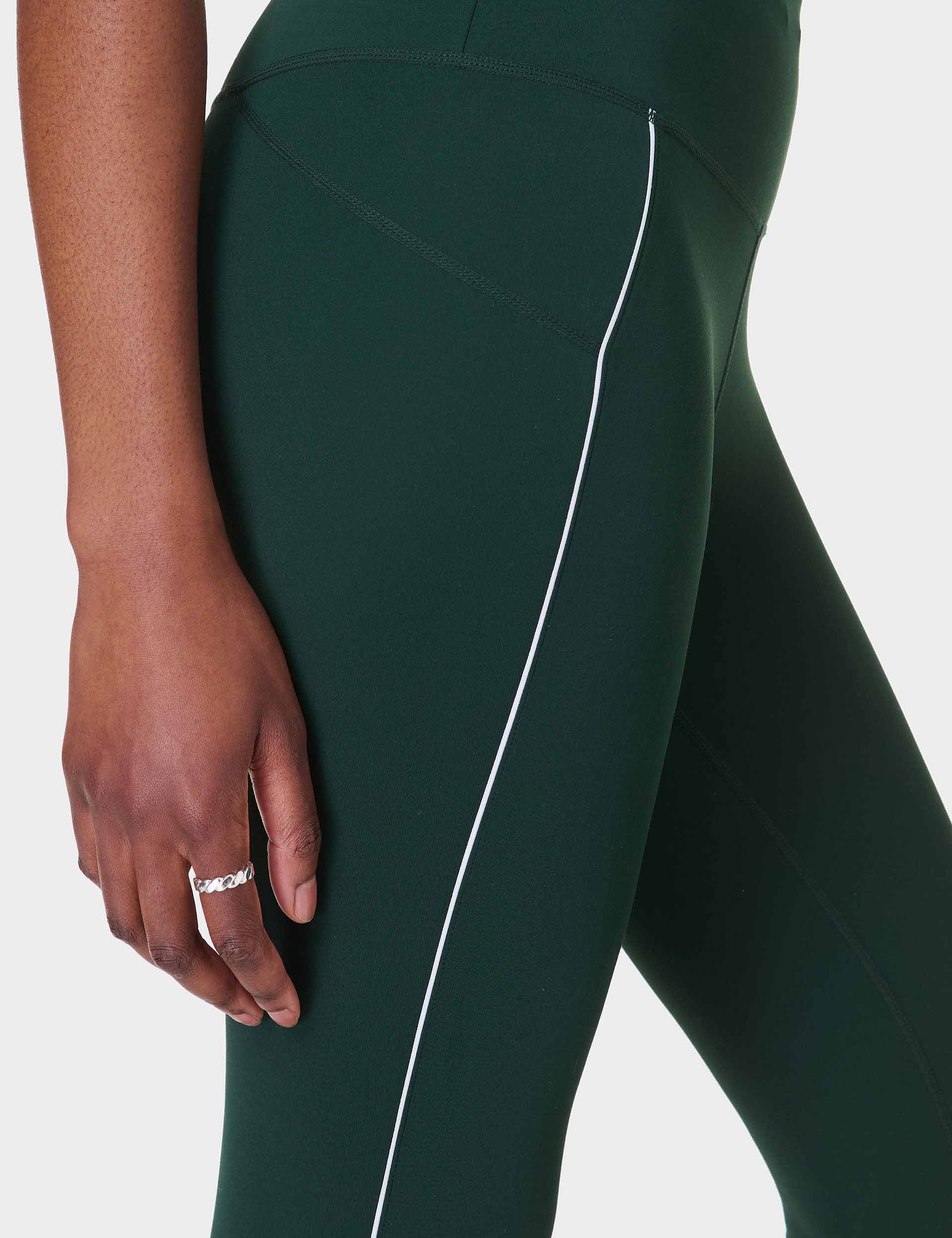 All Day Active Contrast Piping 7/8 Leggings for Women - Cedar Green | Yoga, Running & Gym Workouts