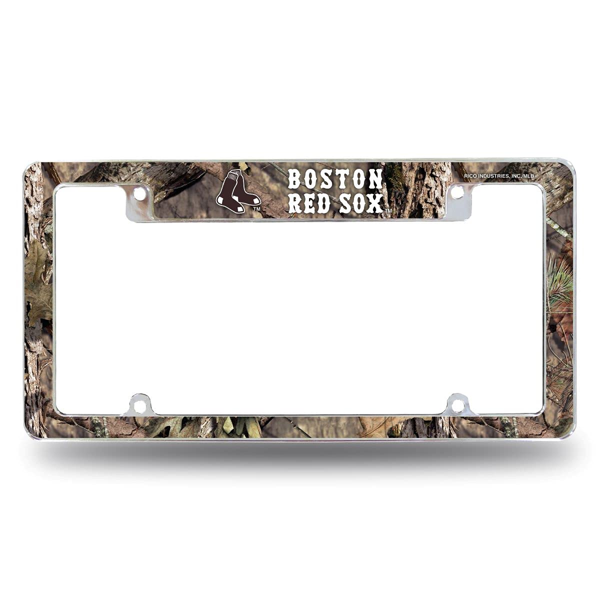 Boston Red Sox Chrome Metal License Plate Frames (Set of 2) - Mossy Oak Camouflage Design for Cars, Trucks & SUVs - Durable Auto Accessories for Baseball Fans & Outdoor Enthusiasts