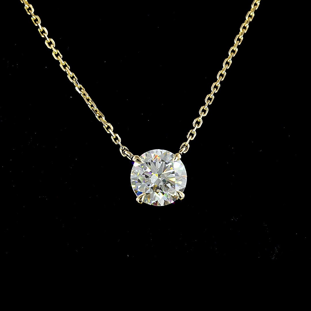1.06 Carat Lab Grown Round E VVS2 Diamond Solitaire Pendant Necklace in 14K Yellow Gold - Perfect for Anniversary Gifts & Special Occasions