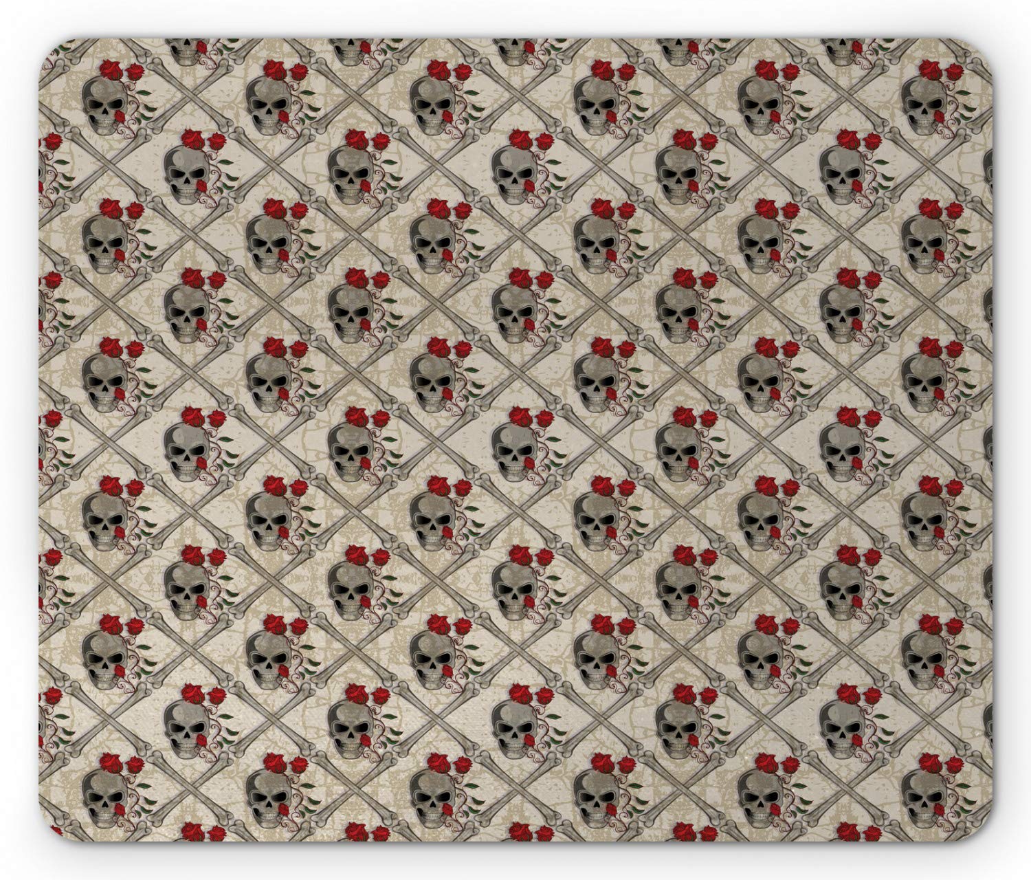 Ambesonne Vintage Skull Mouse Pad with Bones and Roses Design - Non-Slip Rubber Gaming Mousepad (Standard Size, Vermilion/Beige) - Perfect for Office, Gaming & Pirate-Themed Decor