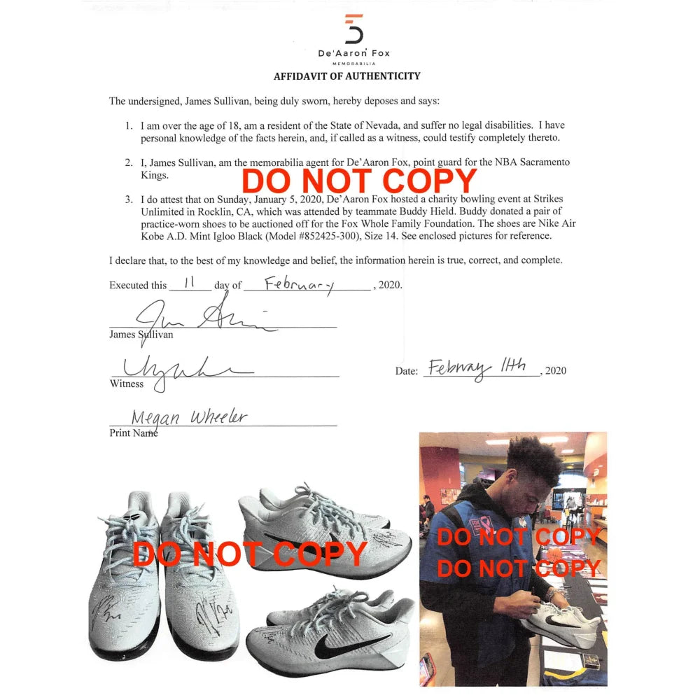 Buddy Hield Signed Game-Worn Sacramento Kings Shoes with PSA/DNA COA - Nike Kobe Basketball Sneakers | Collectible NBA Memorabilia for Fans & Sports Enthusiasts