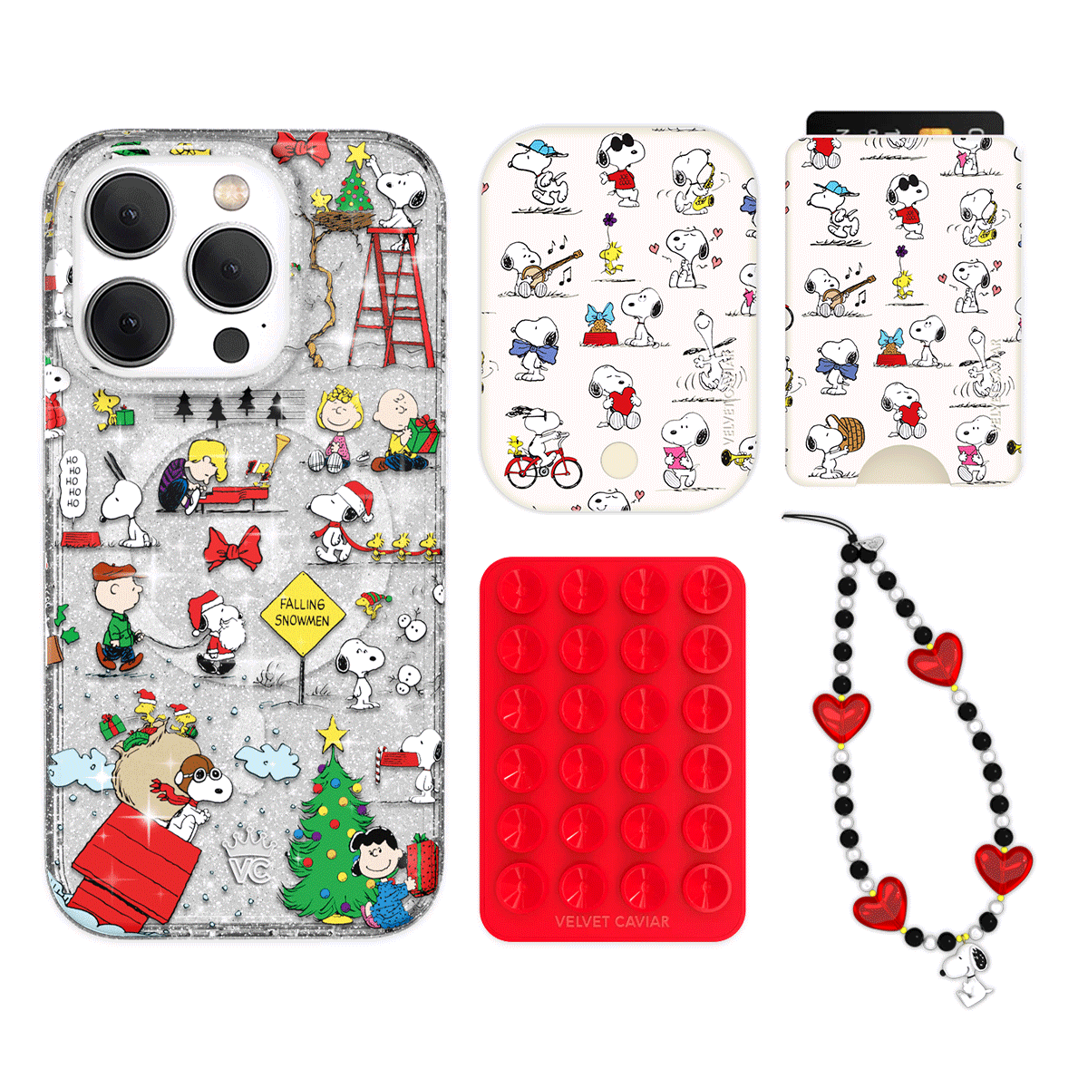 Snoopy Christmas Glitter iPhone Case with Wallet - Cute Cartoon Character Phone Cover & Card Holder Set - Perfect Holiday Gift for Fans, Family & Friends (Great for Travel, Shopping & Daily Use)