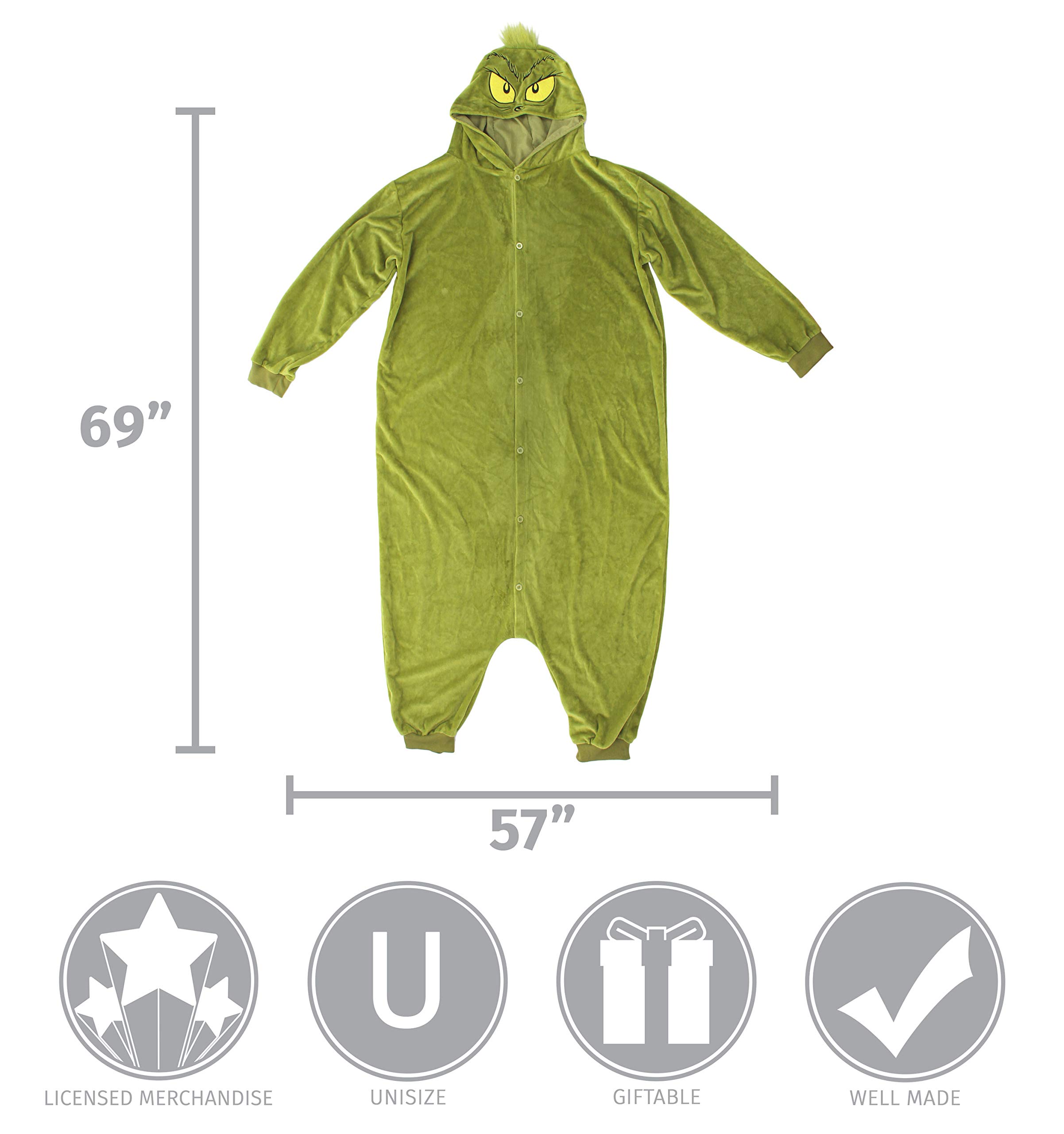 The Grinch Christmas Jumpsuit for Adults - Festive Green Fur-Lined Polyester Onesie Costume | Perfect for Holiday Parties, Cosplay, and Themed Events