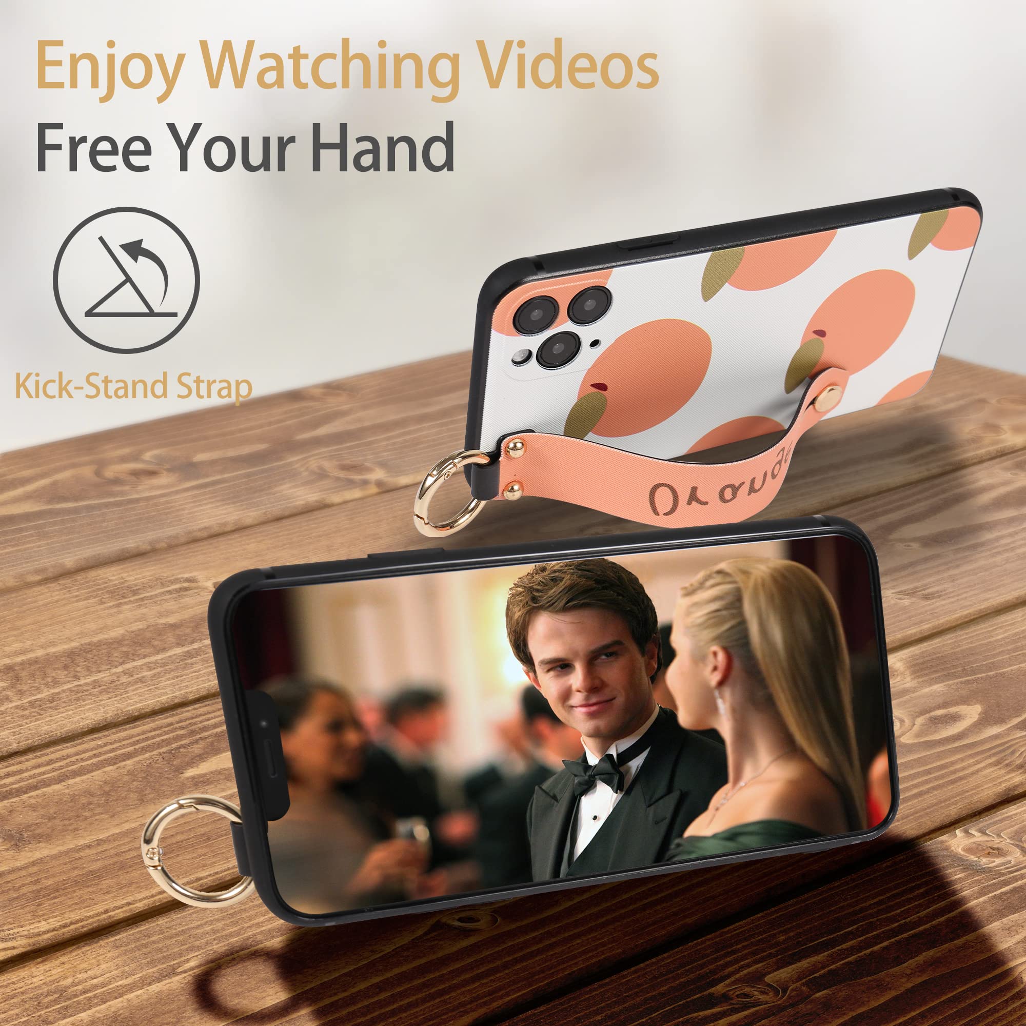 Cute Matte Orange Fruit Print Plastic Phone Case with Wrist Strap & Finger Ring for Apple iPhone 12 Pro/12 Plus - Trendy Girls' Protective Cover for Everyday Use, School & Travel