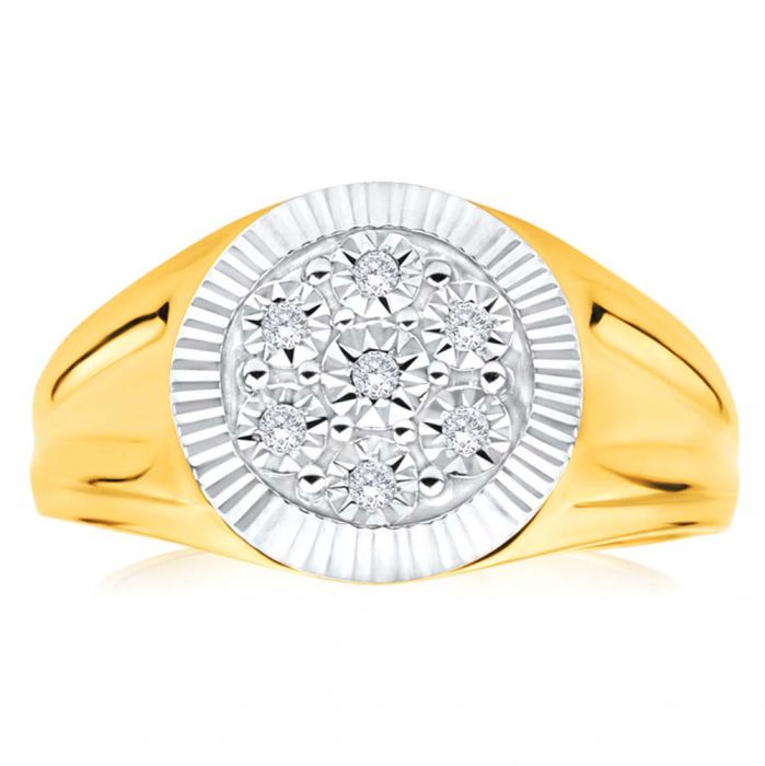 9ct Yellow Gold and Rhodium Plated Men's Diamond Ring - Elegant Wedding Band, Anniversary Gift, or Special Occasion Jewelry