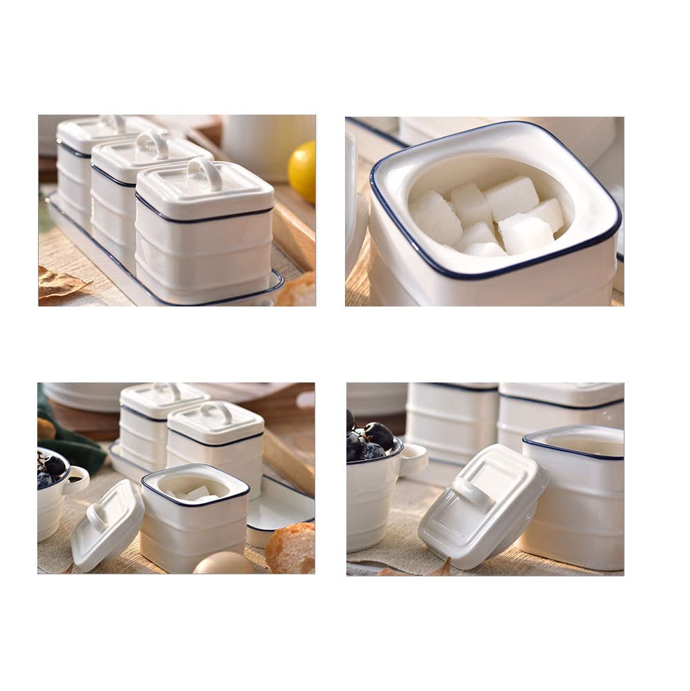 Premium Ceramic Canister Set of 3 - Airtight Kitchen Storage Containers for Coffee, Tea, Sugar & Dry Goods with Stainless Steel Lids & Serving Tray - Elegant Countertop Organization for Pantry, Dining Table & Coffee Station