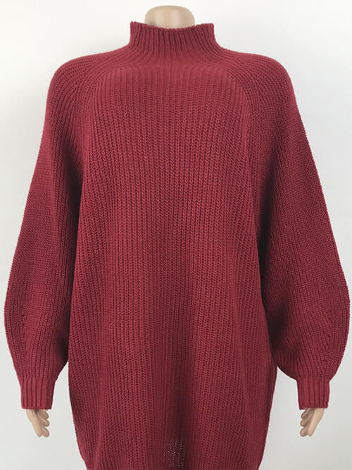 Women's Mock Neck Drop Shoulder Sweater Dress - Cozy Winter Knit Dress for Casual Outings & Holiday Parties
