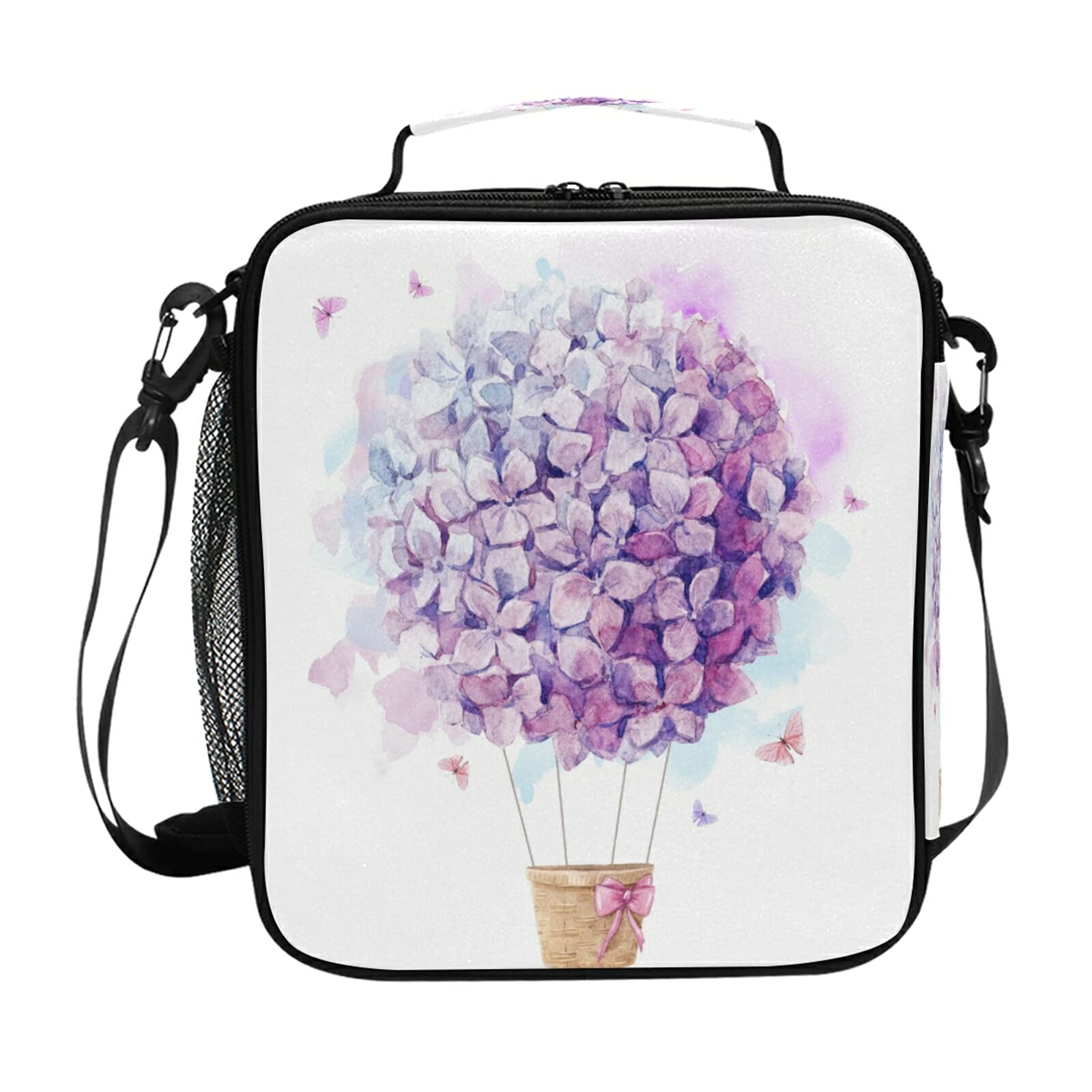 **Purple Balloon Hydrangea Insulated Lunch Bag for Women & Teens - Leakproof Cooler Tote with Shoulder Strap - Perfect for School, Office, Work, Picnics & Outdoor Meals**