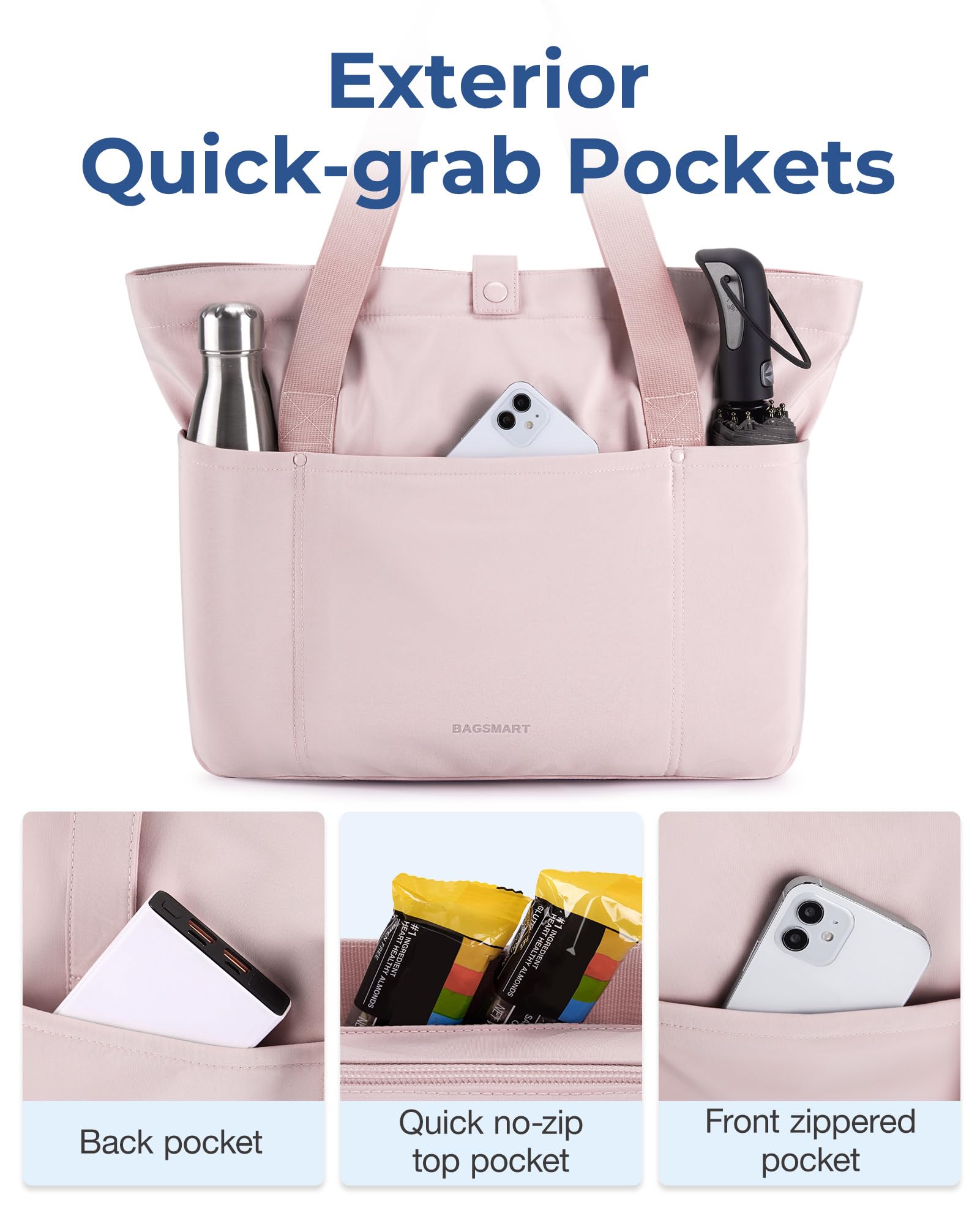 BAGSMART Foldable Zipper Tote Bag for Women - Large Shoulder Bag with Top Handle for Travel, Work, Shopping & Daily Use | Durable & Stylish Handbag