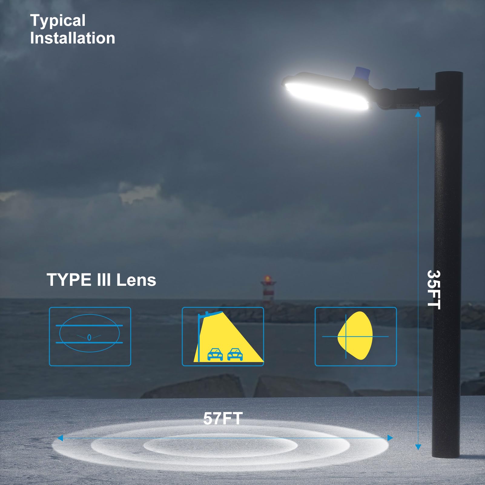 5-Pack 240W LED Parking Lot Lights - 36,000LM (150LM/W) 5000K Daylight - Outdoor Pole Mount Lighting with Smart Dusk-to-Dawn Sensor - Ideal for Commercial Parking Lots, Warehouses & High Mast Areas (30-50ft Height) - 7-Year Warranty