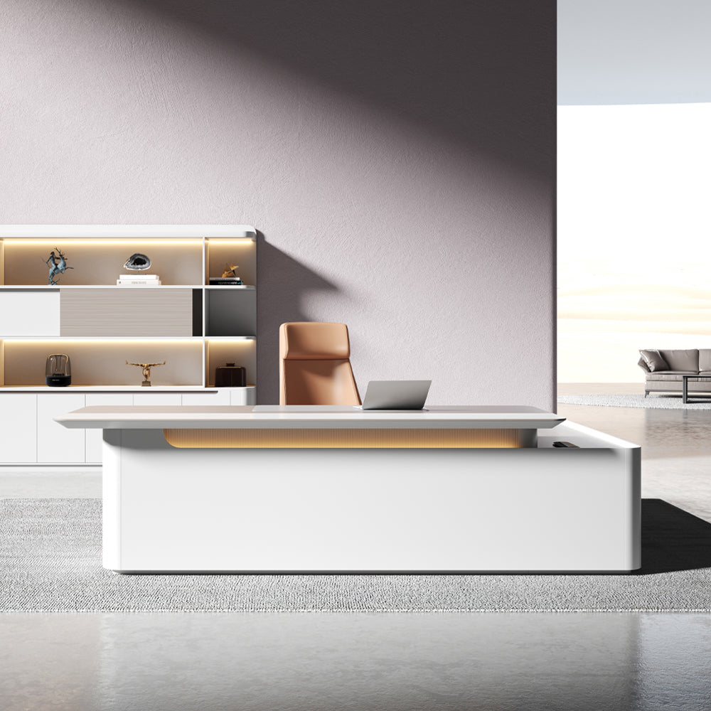 LUSH Executive Desk Left Return 240cm White & Taupe - Modern Office Desk for Home & Business Workspace