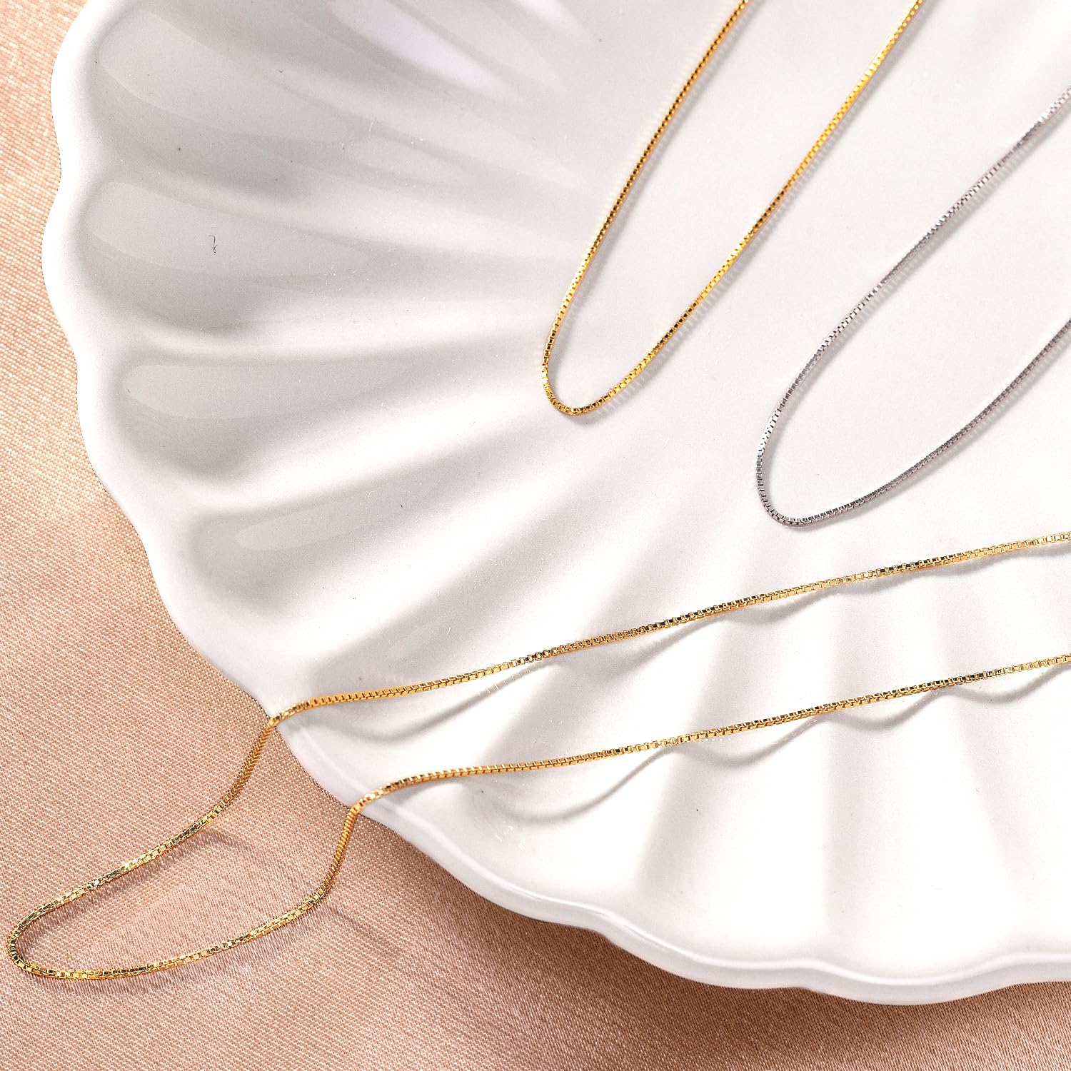 14K Gold Box Chain Necklace for Women - Solid White, Yellow or Rose Gold Square Link Design, 0.6mm/1.0mm Thickness, 14-22 Inch Lengths with Spring Ring Clasp & Gift Box - Perfect for Everyday Wear, Gifts & Special Occasions
