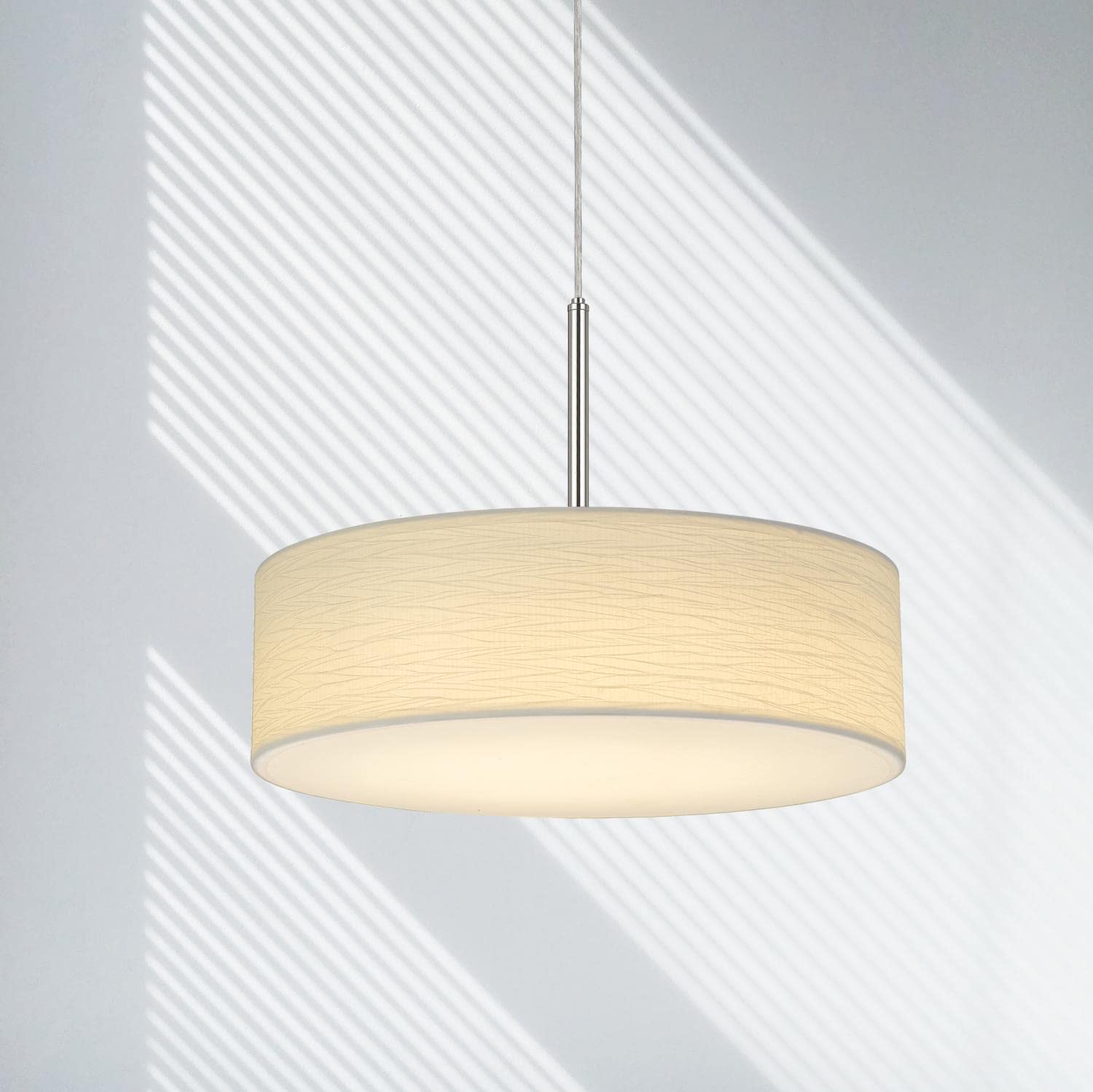 18W Dimmable LED Pendant Light with Diffuser & Hardback Fabric Shade - Modern Ceiling Lighting for Kitchen, Dining Room, Bedroom