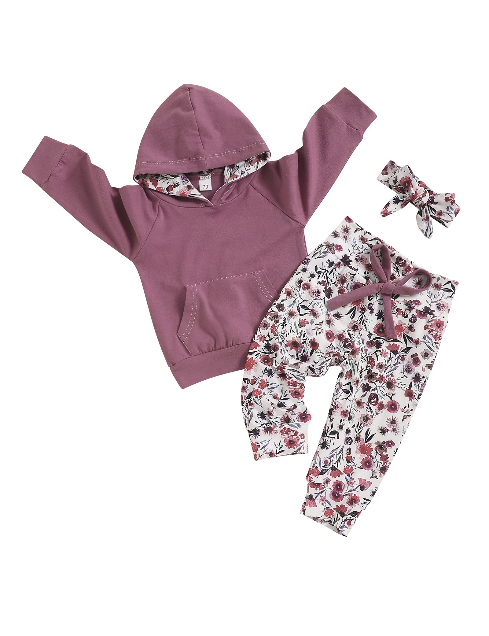 OKLady Baby Girl Clothes Set - Floral Hoodie Top & Pants with Cute Headband | Fall Outfits for Toddler Girls | Perfect for Autumn Playdates & Family Photos