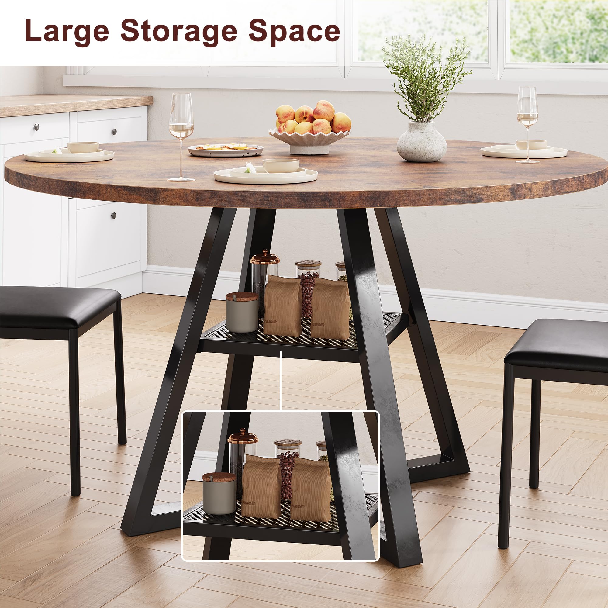 Vintage 42-Inch Round Wooden Dining Table for 4 - Space Saving Kitchen & Dining Room Pedestal Table - Perfect for Small Spaces, Breakfast Nooks, and Cozy Family Meals