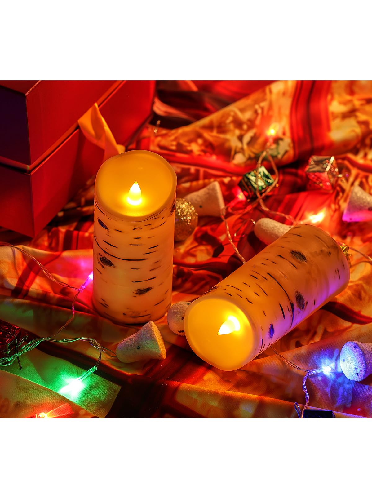 Flameless LED Candles with Timer - 2 Pack Realistic Birch Grain Battery Operated Fake Candles (3.25