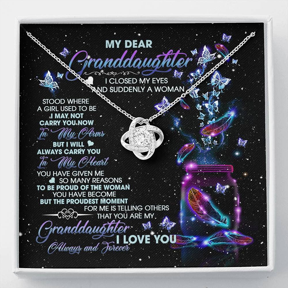 My Dear Granddaughter Love Knot Necklace - Cute Jewelry Gift with Card & Box for Granddaughters