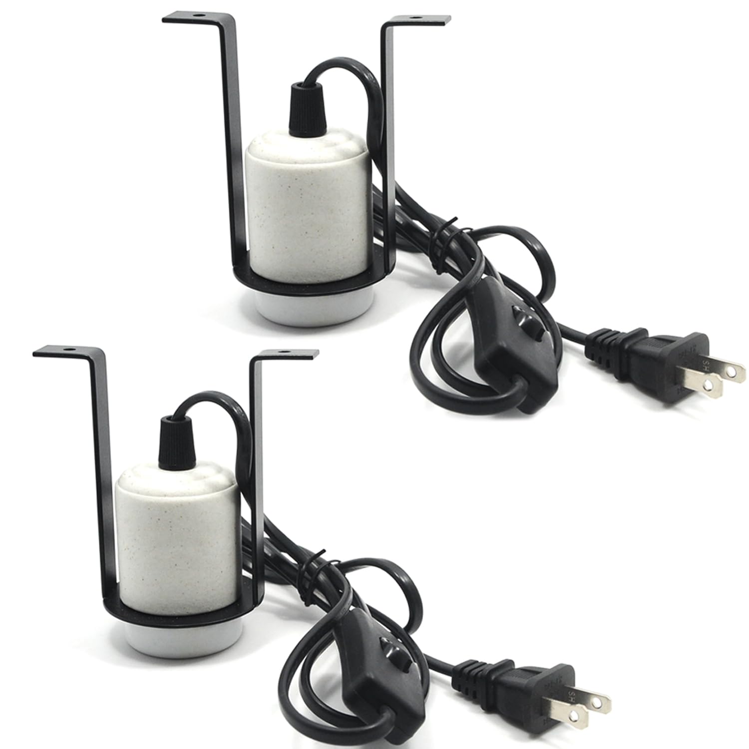 2-Pack Ceramic Heat Lamp Holder for Reptiles - Durable Pet Heater Bracket with E26 Socket for Terrariums, Lizard & Tortoise Habitats (Bulb Not Included) - Perfect for Night Heating & Temperature Control in Reptile Tanks