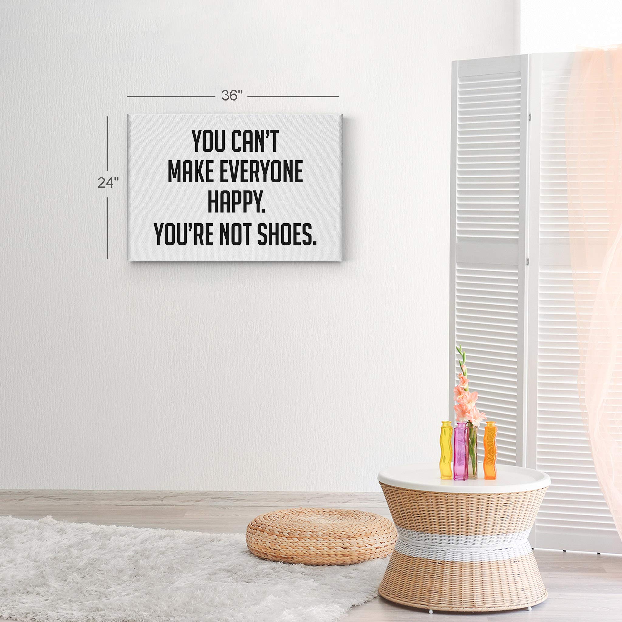Smile Art Design 'You Can’t Make Everyone Happy You’re Not Shoes' Black & White Quote Canvas Print - Glam Fashion Wall Art for Girls Room, Women's Dorm, Bedroom & Living Room Decor - Ready to Hang 24x36 - Perfect for Motivational Home & Office Spaces