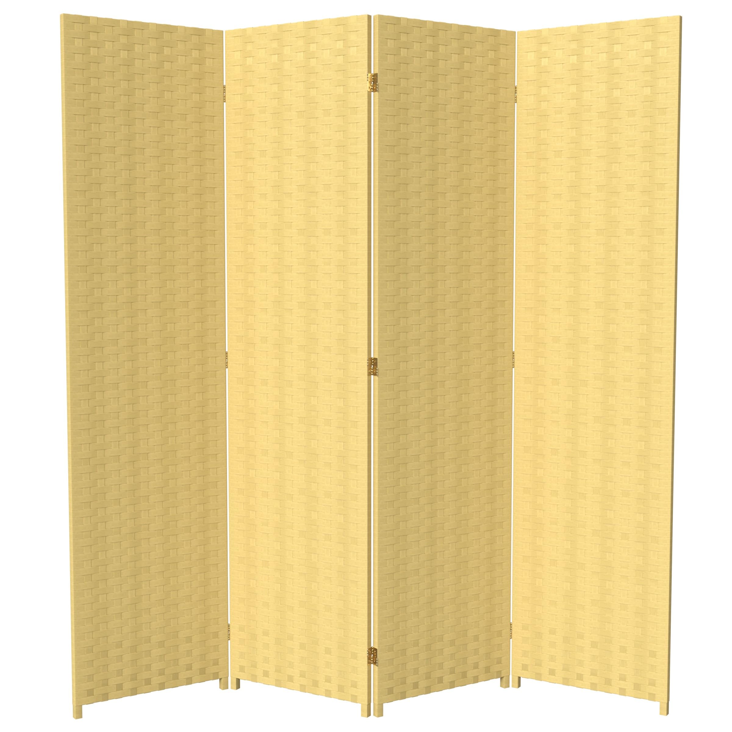 6 ft. Tall Red Lantern Woven Fiber 4-Panel Room Divider - Dark Beige Privacy Screen for Bedroom, Office, or Living Room Partition
