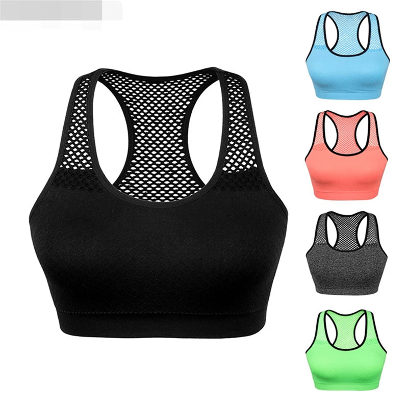 Breathable Mesh Sports Bra for Women - Seamless Hollow Out Yoga Top - Perfect for Gym, Running & Fitness Workouts