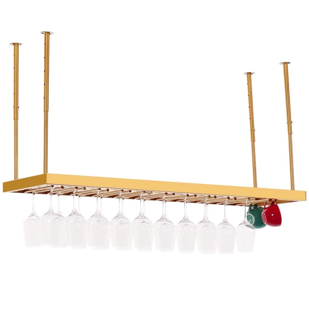 Nordic Floating Wine Rack Shelf - Wall Mounted Iron Wine Glass & Bottle Storage Holder with Gold Frame - Bar, Pub, Kitchen Decor (100cm) - Perfect for Home, Restaurant, and Wine Cellar Organization