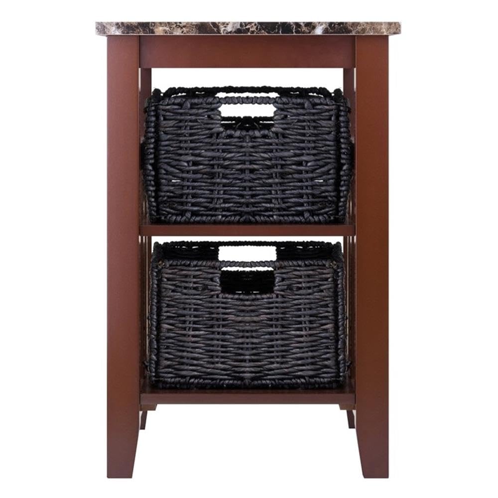 Pemberly Row Walnut Wood Side Table with Baskets for Living Room Decor