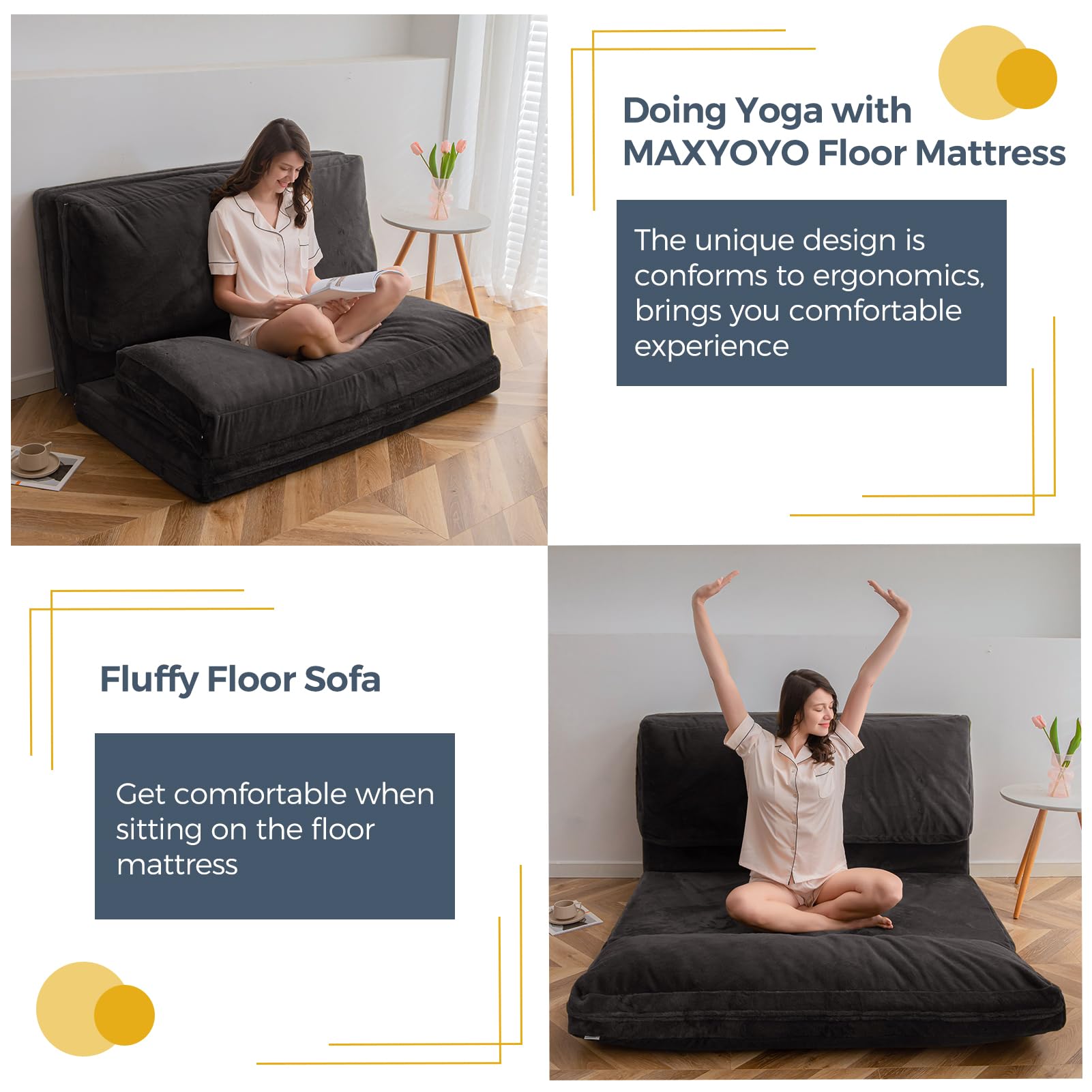 MAXYOYO Extra Thick Bean Bag Bed - 30x95 Inch Folding Sofa Bed with Washable Faux Fur Cover | Versatile Floor Mattress for Adults | Perfect for Bedroom, Living Room & Small Spaces (Dark Grey)