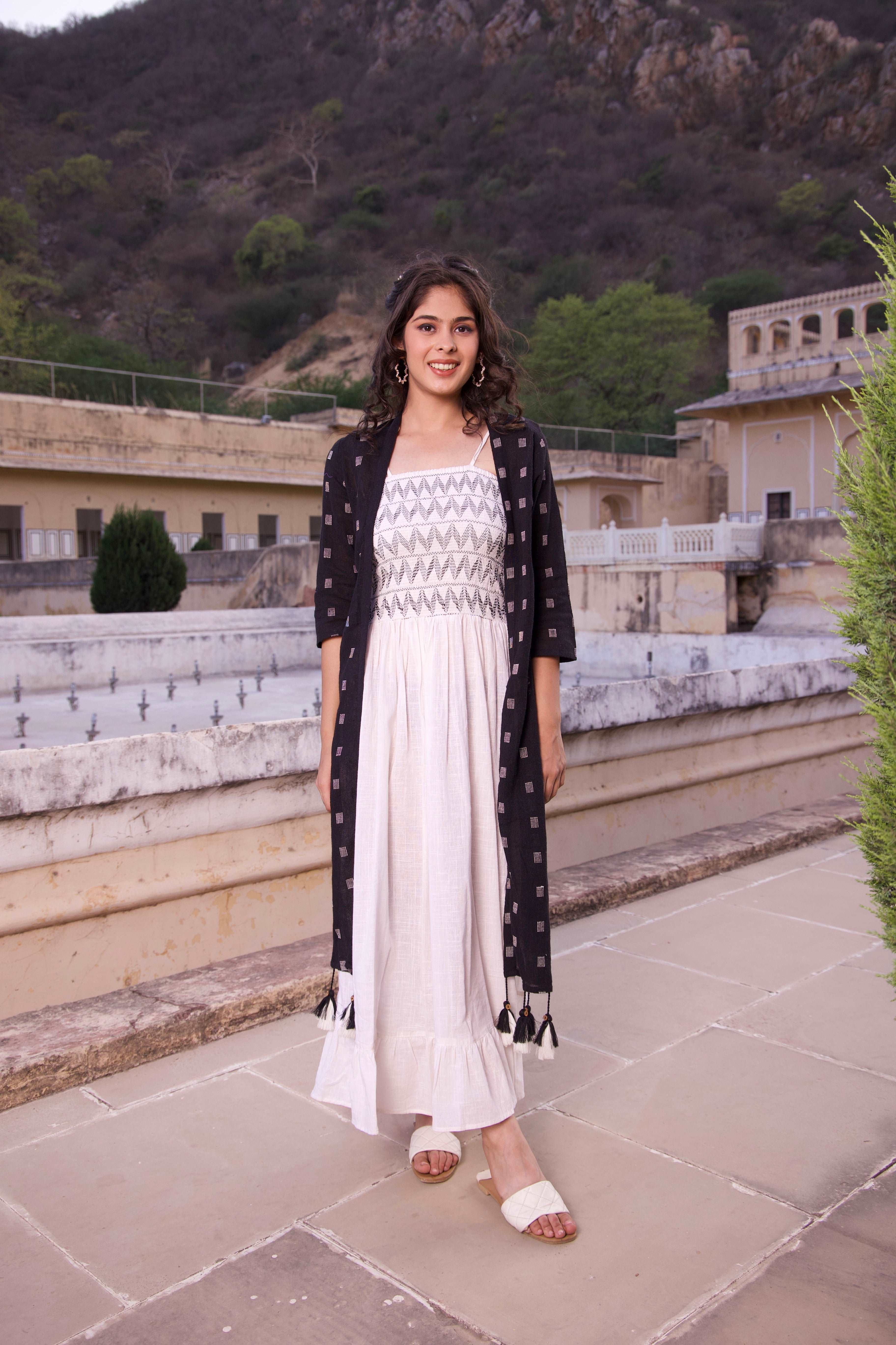 Black and White Maxi Dress with Jacket - Stylish Women's Long Dress for Casual Wear, Parties & Special Occasions