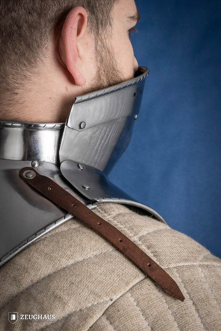 Medieval Articulated Gorget with Bevor - 2mm Polished Steel Armor for Renaissance Fairs & LARP Battles (1480-1500 Style)