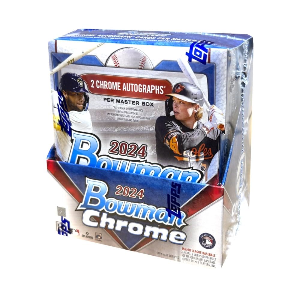 2024 Bowman Chrome Baseball Hobby Box - 12 Packs with Autograph & Rookie Cards - Collectible Trading Cards for MLB Fans & Sports Memorabilia Enthusiasts - Perfect for Gift Giving, Card Shows, and Fantasy Baseball Collections