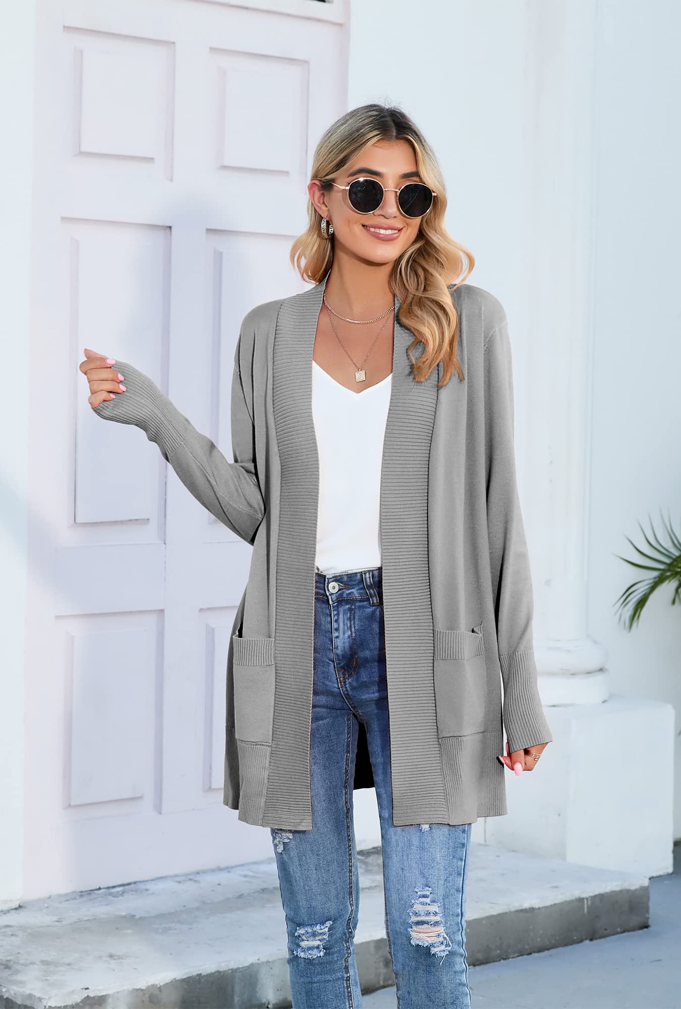 SUEANI Women's Open Front Long Sleeve Knit Cardigan Sweater with Pockets - Cozy Casual Loungewear for Fall & Winter | Perfect for Office, Home & Coffee Dates