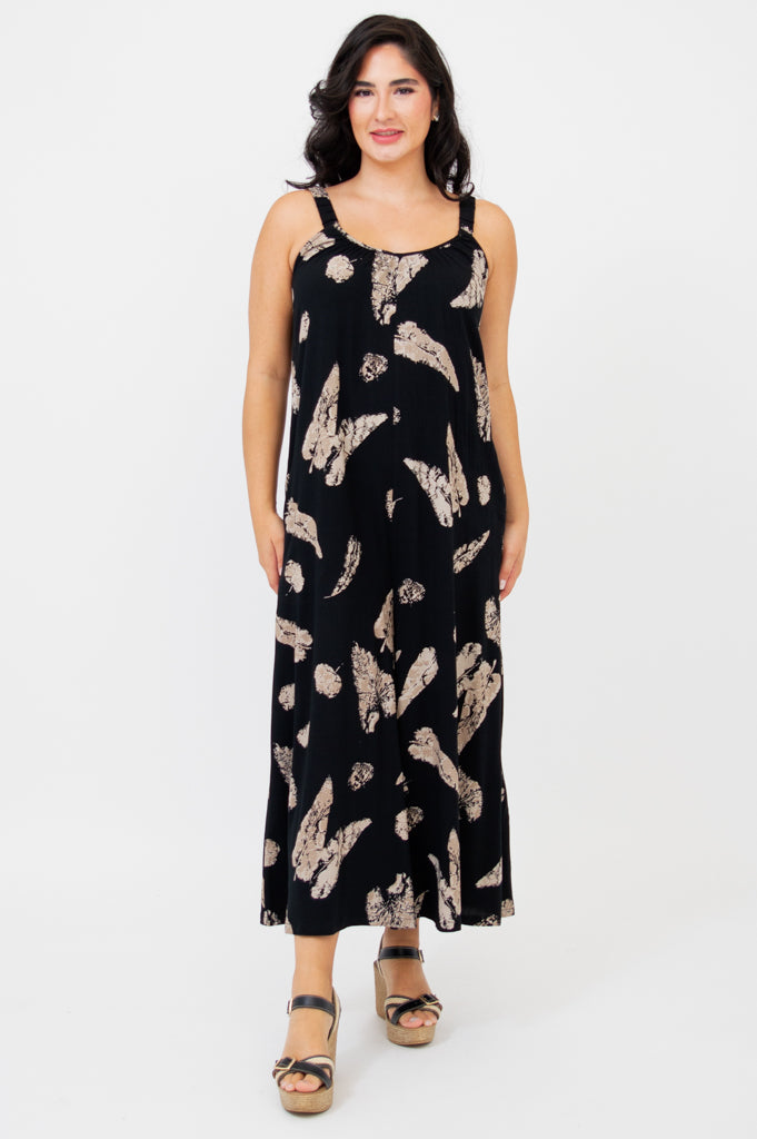 Joanna Jumpsuit - Shadow Leaf Print Linen Bamboo Blend Women's Romper | Perfect for Summer Outfits, Beach Vacations & Casual Wear