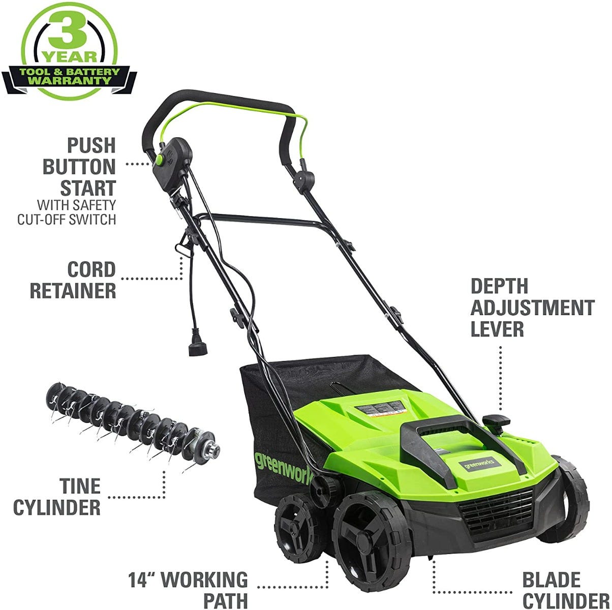 13 Amp 14-Inch Corded Electric Dethatcher & Lawn Scarifier - Heavy Duty Thatch Removal for Lush Green Grass - Perfect for Spring Lawn Care & Yard Maintenance