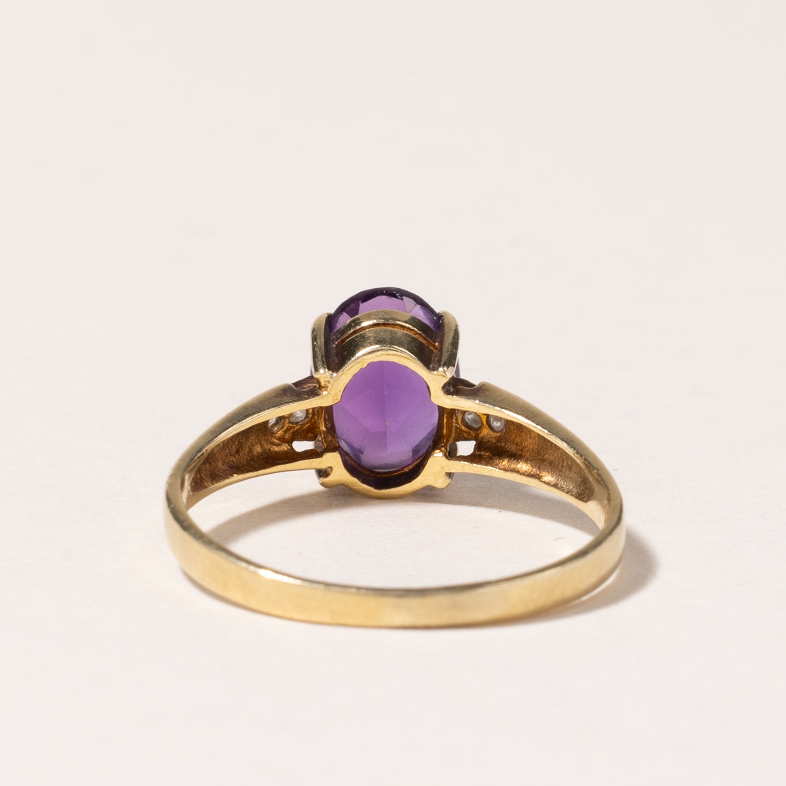 18K Yellow Gold Amethyst and Diamond Ring - 1.19ct Amethyst with 0.02ctw Diamond Accents - Size 5.5 - Elegant Jewelry for Women, Perfect for Engagement, Anniversary or Special Occasion Gifts