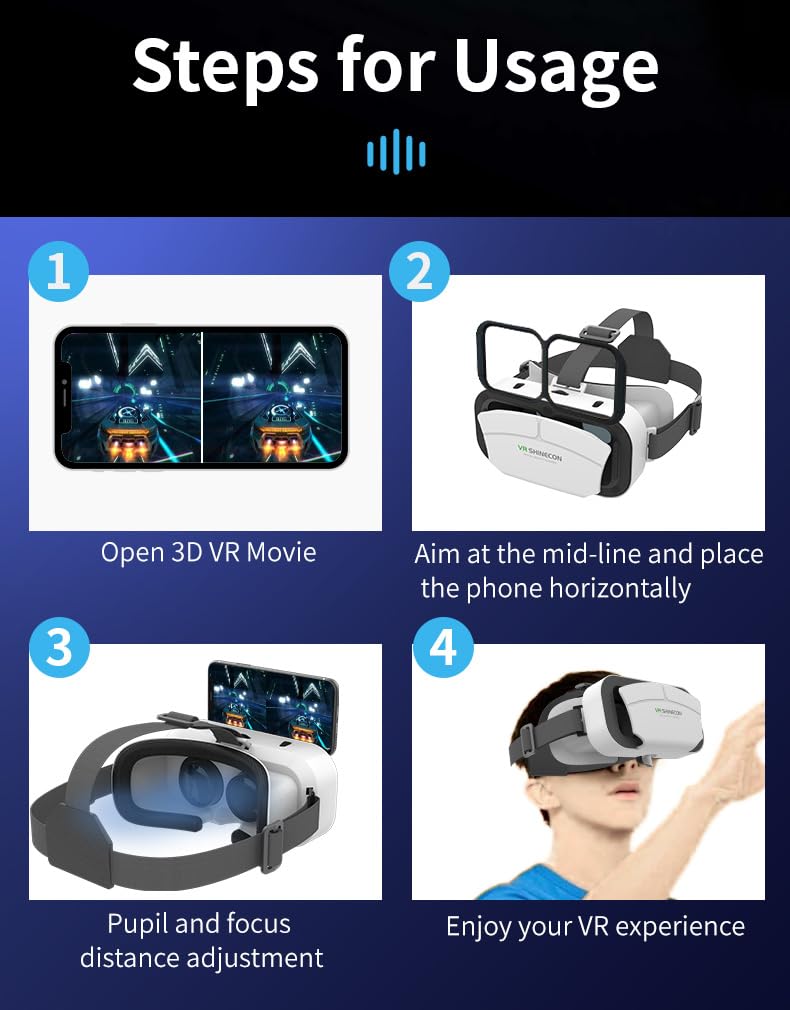 VR Headset for iPhone & Android - Virtual Reality Goggles with Pupillary & Focal Adjustment for 4.7-7.2