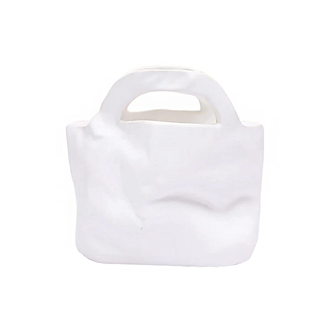 Mini Ceramic Handbag Vase - Nordic Style Desktop Flower Pot, Brush Holder, Home Decor (Shopping Bag White) - Perfect for Living Room, Bedroom, Office Decoration & Gift Giving