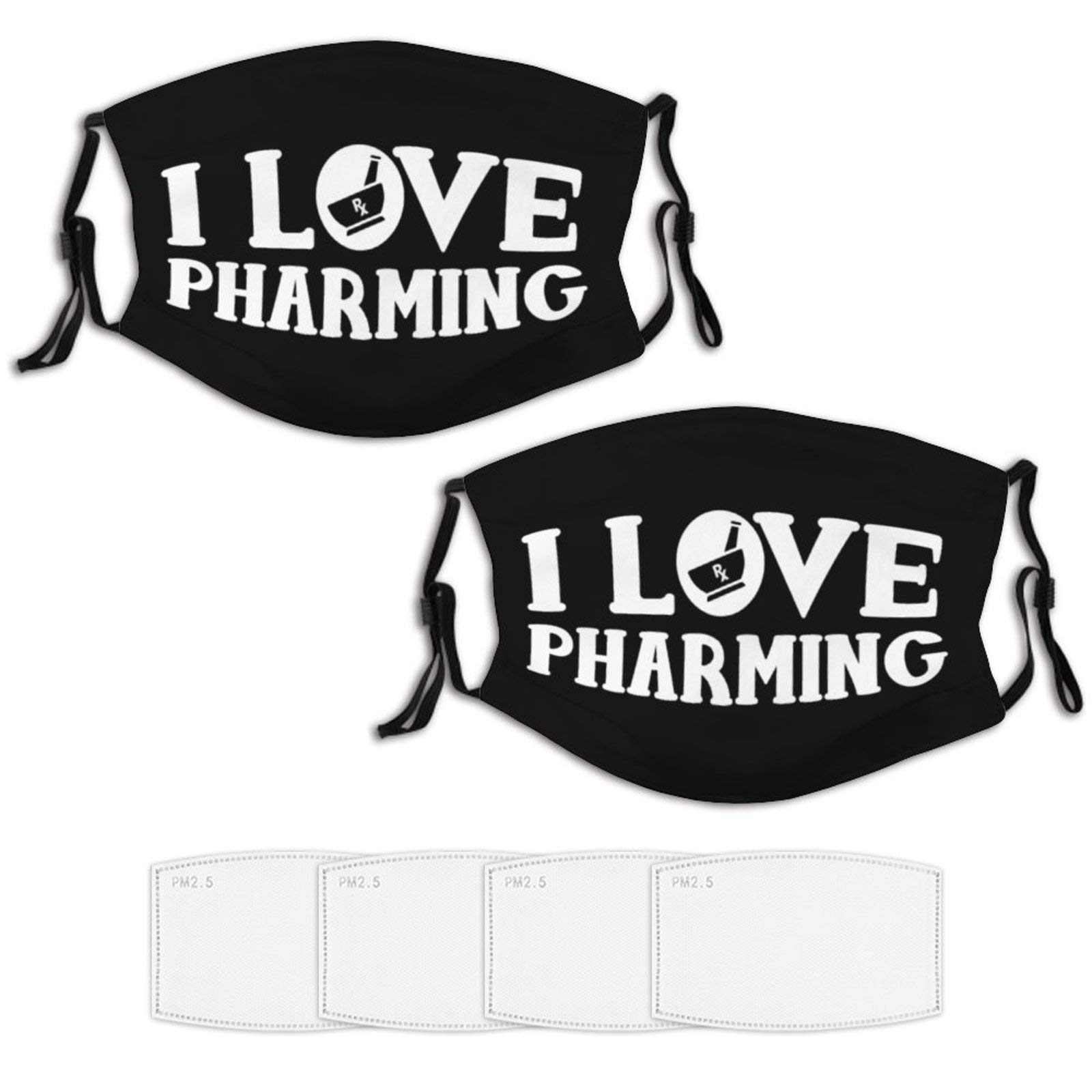 2-Piece Washable Reusable Face Mask Set with 4 Replaceable Filters - Adjustable Black Cloth Bandana for Adults, Men, Women & Kids | Perfect for Pharmacy Technicians, Healthcare Workers & Daily Protection